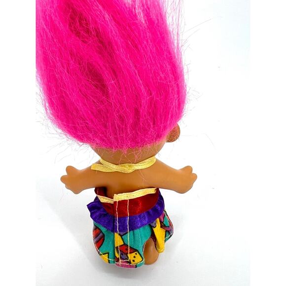 Vintage RUSS Lucky Troll Doll Rainbow Clothes Pink Hair Brown Eyes - Picture 3 of 7